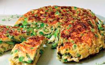 Tortilla de arvejas y jamón con 170 calorías